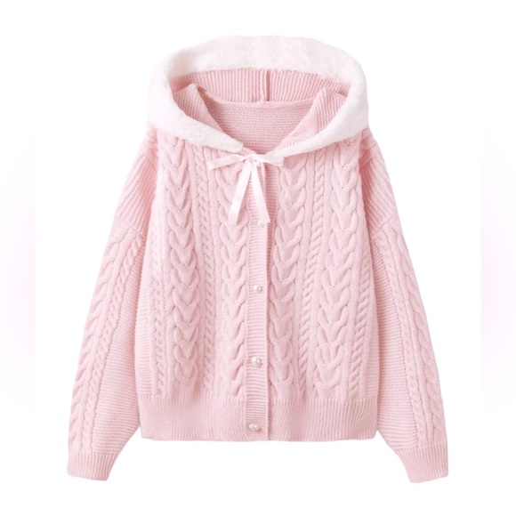 Contrast Trim Cable Knit Zip-Up Cardigan